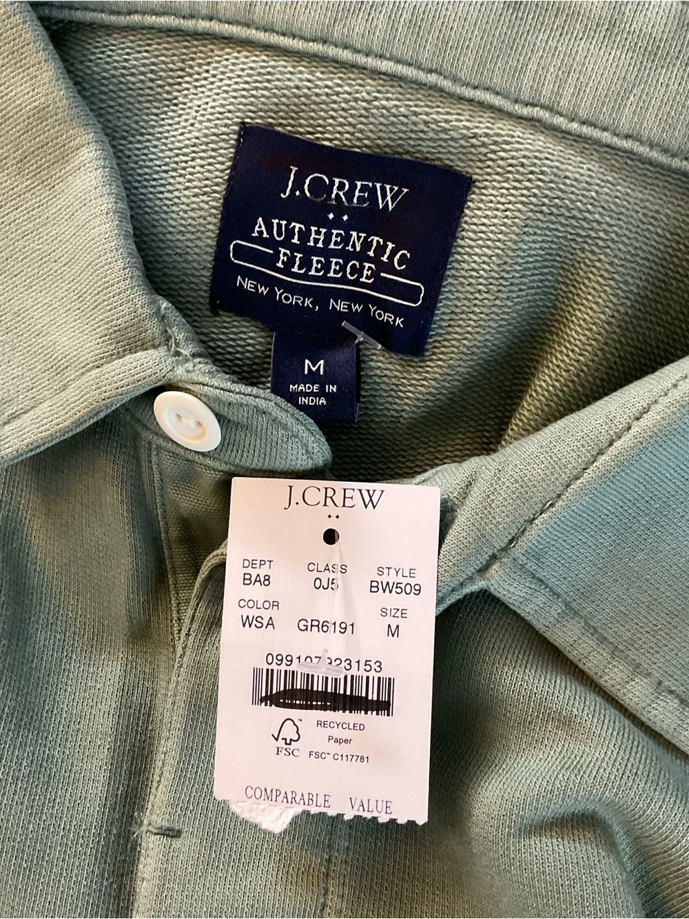 J.Crew Rugby pullover sweatshirt Wild Sage Green Men’s Medium NWT Preppy College